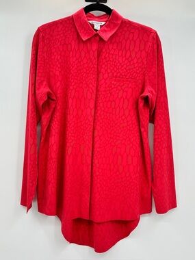 Athleta Urbanite 2.0 Textured Matador Red Button Up Shirt Top Travel Tunic Small